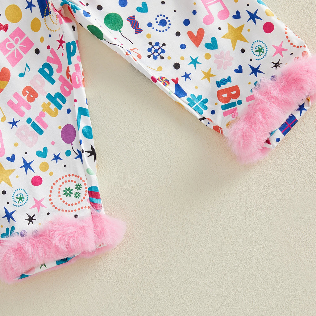 Toddler Girls Birthday Pajamas Set Long Sleeve Cartoon Print Fur