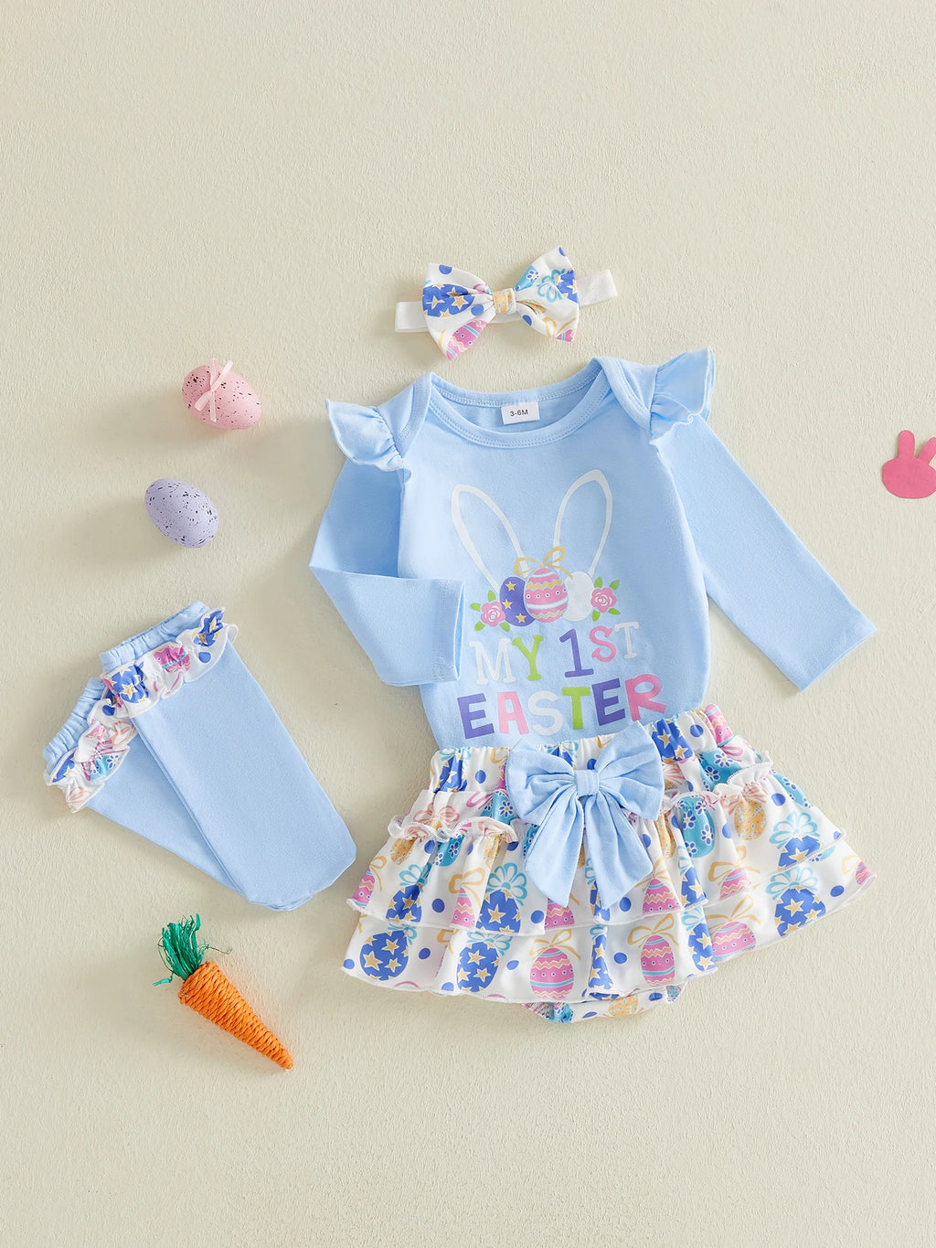 Baby Girl Easter Outfit, Long Sleeve Letters Romper with Eggs Print