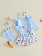 Baby Girl Easter Outfit, Long Sleeve Letters Romper with Eggs Print