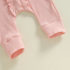 Lioraitiin Baby Girl Rompers Solid Color Buttons Frills Crew Neck
