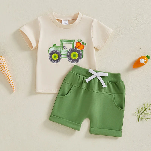 Lioraitiin Toddler Boys Easter Sets Short Sleeve O Neck Tractor
