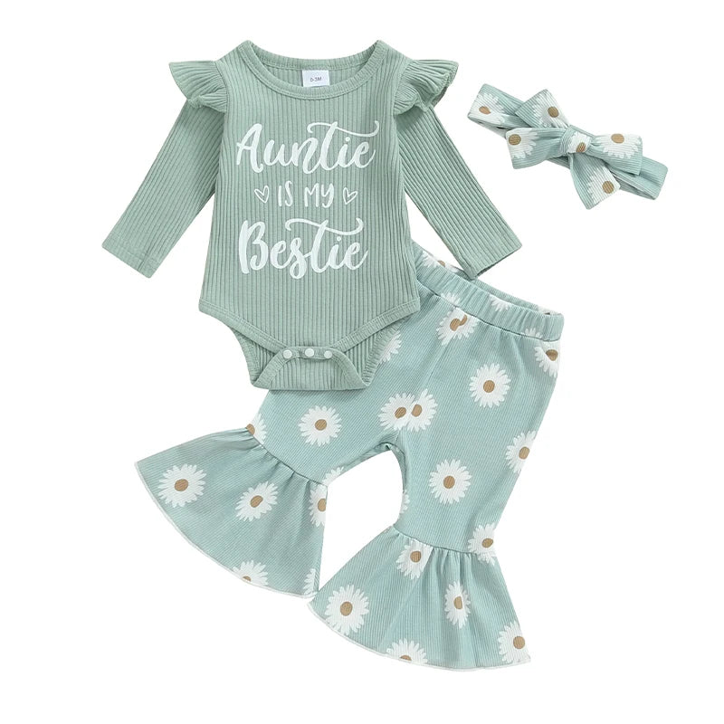 Lioraitiin 0-18M Baby Girls Outfits Letter Print Long Sleeve Romper