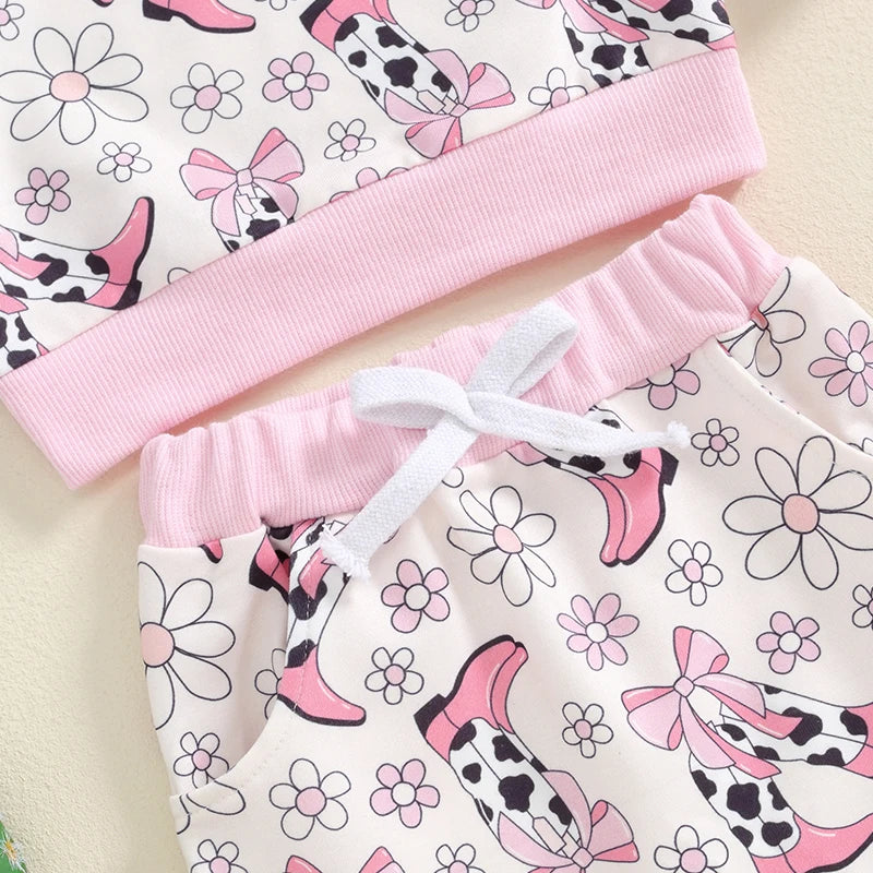 Lioraitiin Baby Girls 2Pcs Outfit, Flower Boots Print Long Sleeve