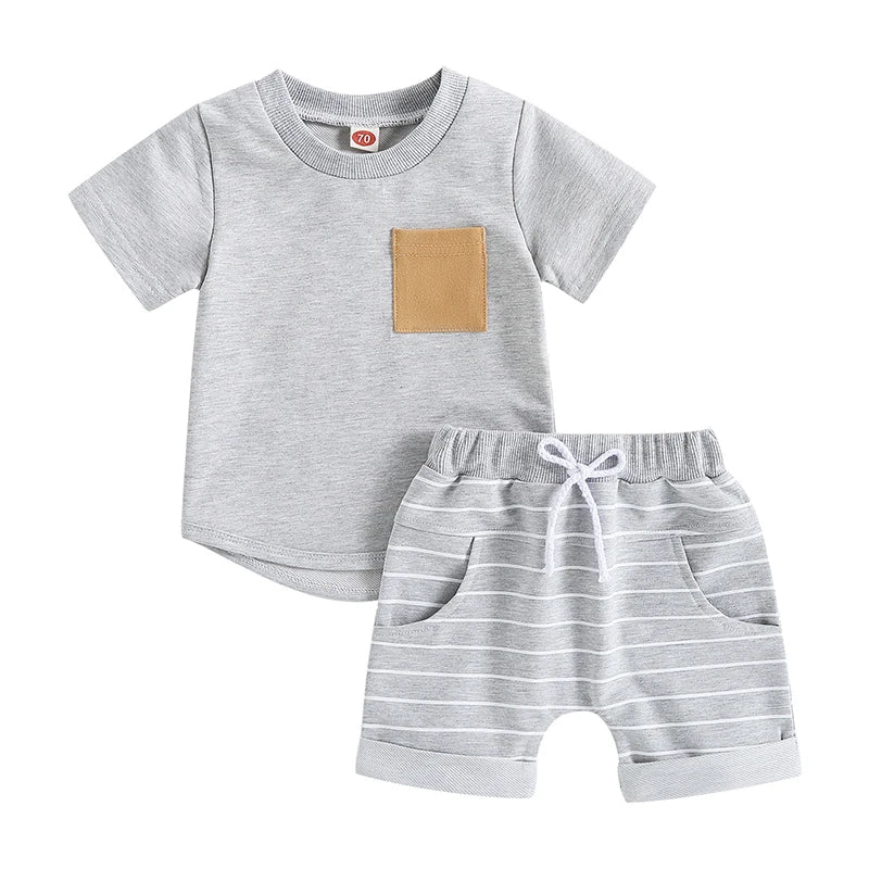 Lioraitiin 0-4Years Baby Kids Boys 2Pcs Set Short Sleeve Crew Neck