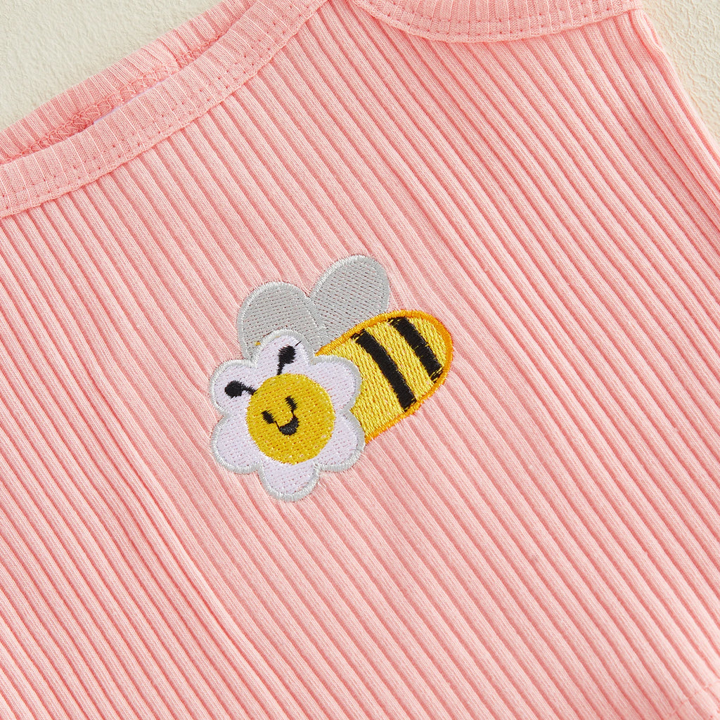 Lioraitiin Toddler Baby Girls Outfit Fashionable Cute Bee Embroidery