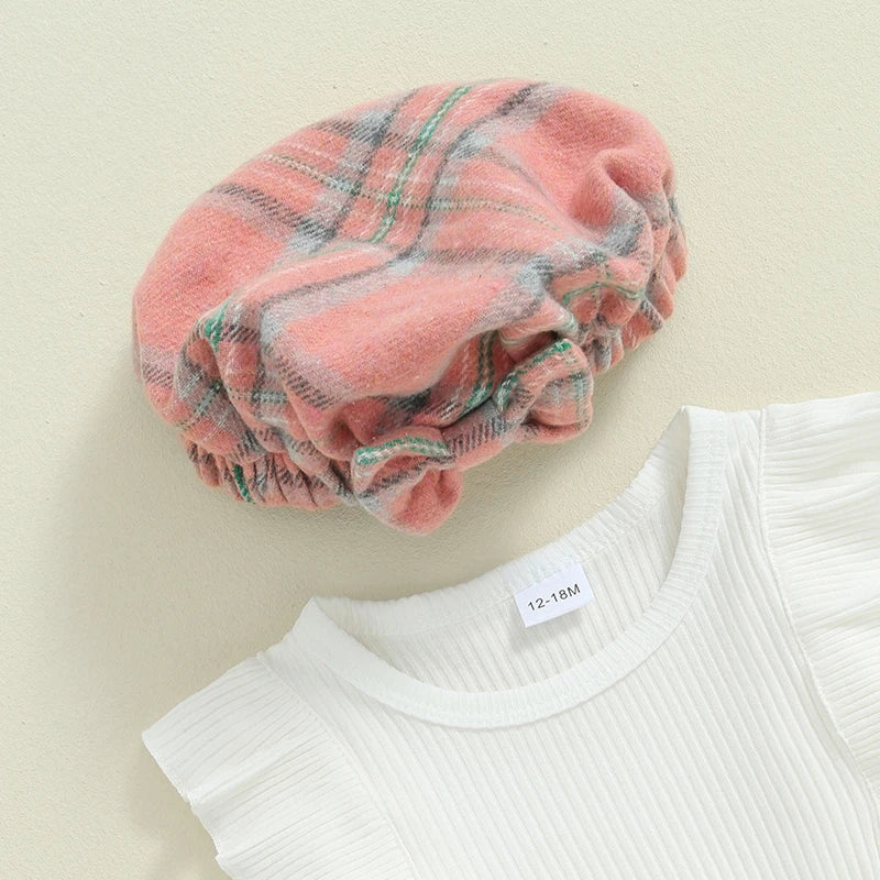 Lioraitiin Toddler Girl Outfits Solid Color Ribbed Knit Ruffles Crew