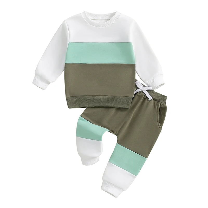 Lioraitiin Toddler Boy Set Contrast Color Long Sleeve Crew Neck