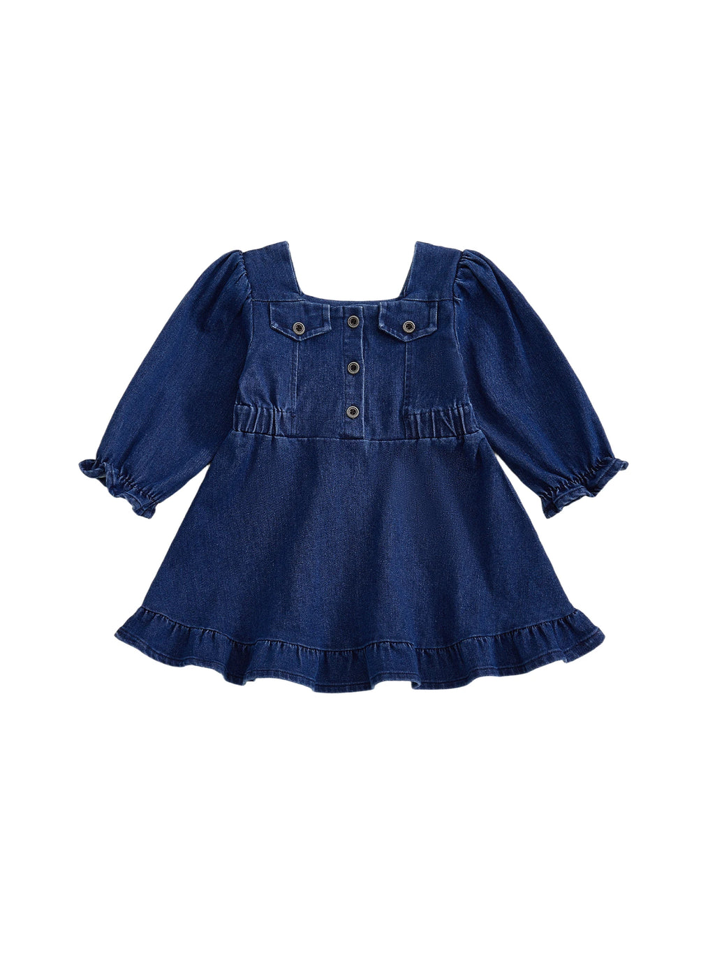Lioraitiin Toddler Baby Girl Denim Dress Long Puff Sleeve Button Down