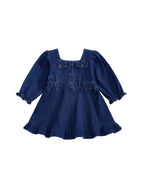 Lioraitiin Toddler Baby Girl Denim Dress Long Puff Sleeve Button Down