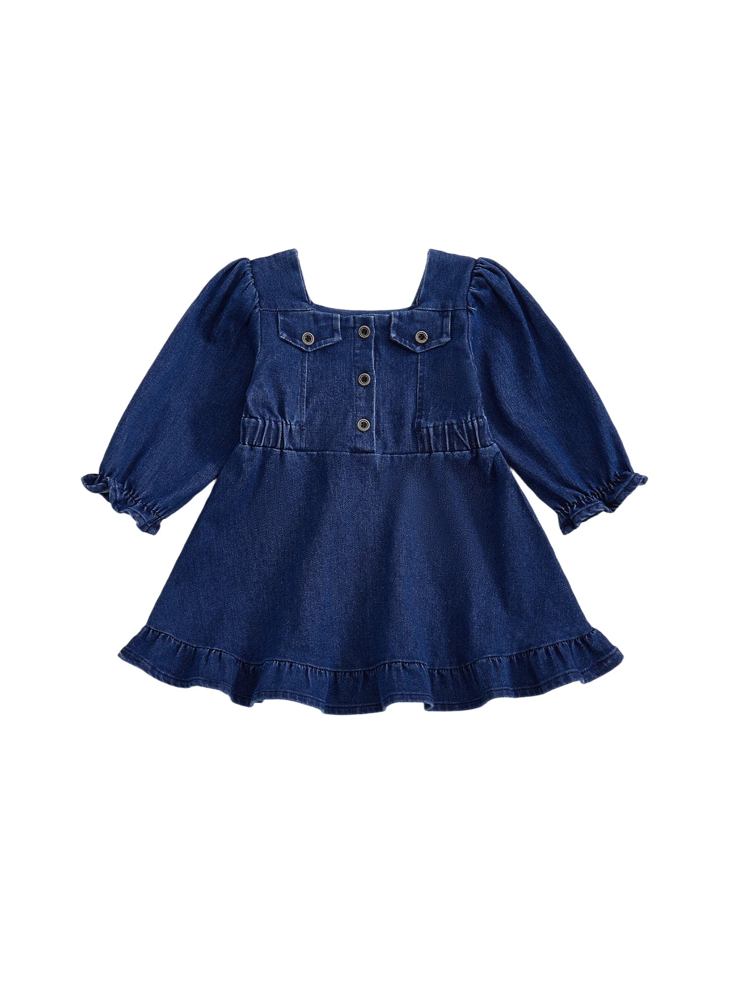 Lioraitiin Toddler Baby Girl Denim Dress Long Puff Sleeve Button Down