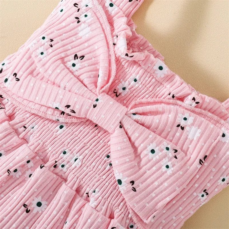 Lioraitiin Newborn Baby Ribbed Jumpsuit Baby Girls Sleeveless Flower
