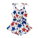 Lioraitiin Kid Girl 4th of July Overalls Shorts Bow/Popsicle Print
