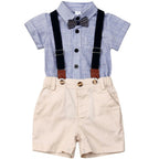 Lioraitiin Newborn Boys Stripe Short Sleeve Gentleman 2PCS Set Romper