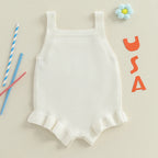Lioraitiin Baby Girl Knit Overalls Floral Letter Embroidery