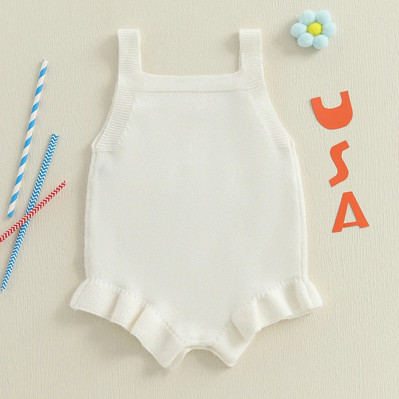 Lioraitiin Baby Girl Knit Overalls Floral Letter Embroidery