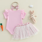 Lioraitiin Baby Girl Easter Outfit Rabbit Letter Print Crew Neck