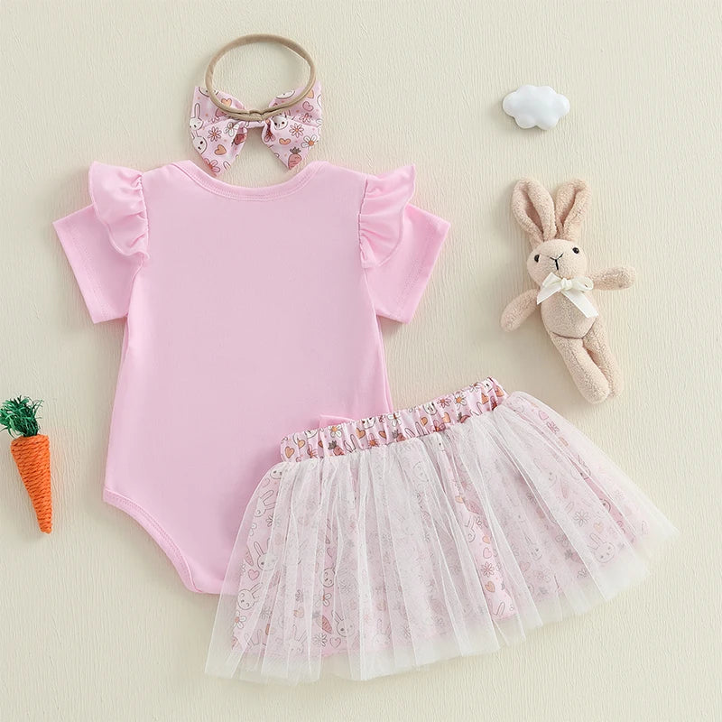 Lioraitiin Baby Girl Easter Outfit Rabbit Letter Print Crew Neck