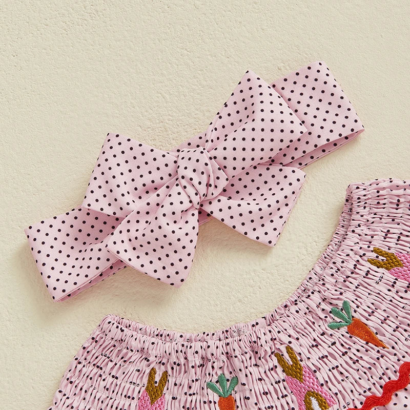 Lioraitiin Toddler Girls Easter Dress Rabbit Carrot Embroidery Short