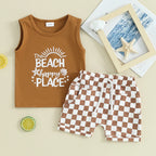 Lioraitiin Toddler Boys Outfits Letter Car Print Sleeveless Tank Tops
