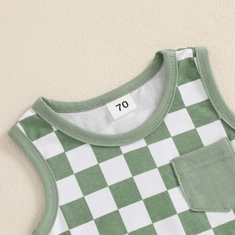 Lioraitiin Toddler Boys Outfits Checkerboard Patchwork Round Neck
