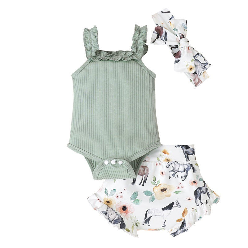 Lioraitiin 0-18M Infant Baby Girl 3Pcs Off Shoulder Romper Tops Bull