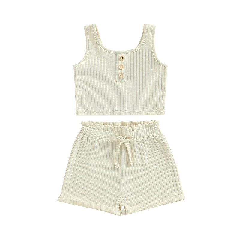Lioraitiin 0-8Years Kid Girls 2Pcs Pants Suit Sleeveless Knitting