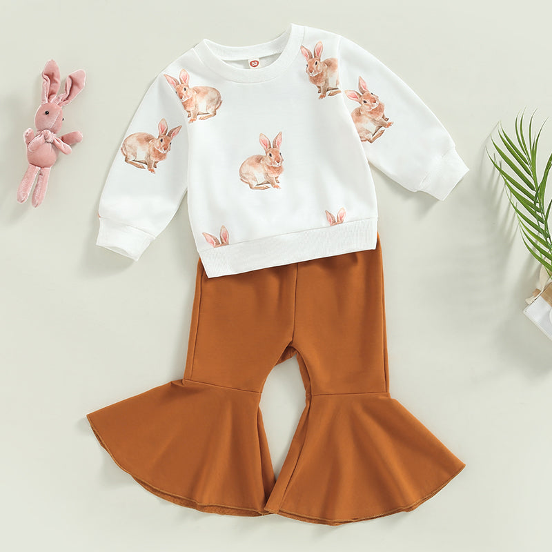 Lioraitiin 0-4Years Toddler Girls Easter Set Rabbit Print Long Sleeve