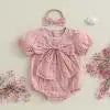 Lioraitiin Baby Girls Sweet Romper Short Sleeve Round Neck Plaid