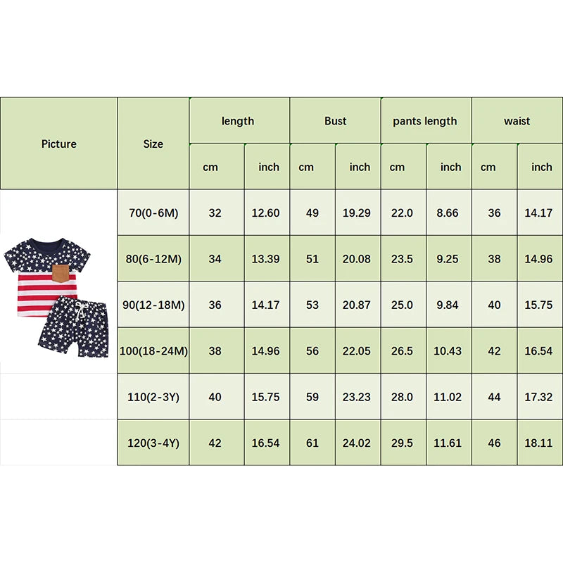 Lioraitiin Toddler Baby Boy 4th of July Outfits O-Neck Short Sleeve