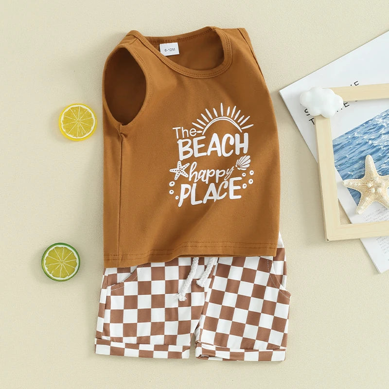 Lioraitiin Toddler Boys Outfits Letter Car Print Sleeveless Tank Tops