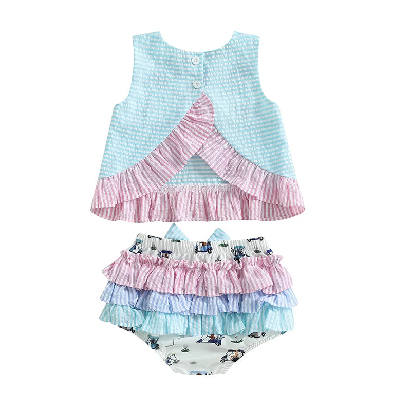 Lioraitiin Toddler Baby Girl Outfits Sleeveless Golf Embroidery Tank
