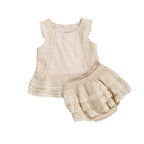 Lioraitiin 0-4Years Toddler Baby Girl Set Sleeveless Lace Pacthwork