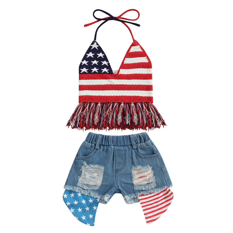 Lioraitiin 0-6Years Toddler Baby Girl 2Pcs Independence Day Set