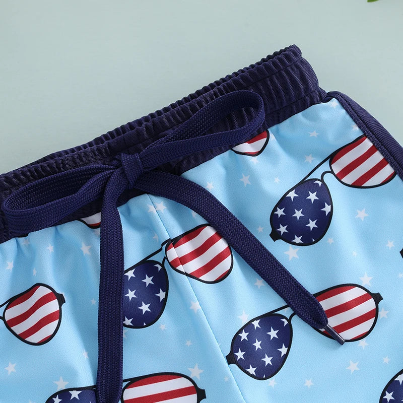 Lioraitiin Toddler Boy 4th of July Swim Trunks with Drawstring Ice