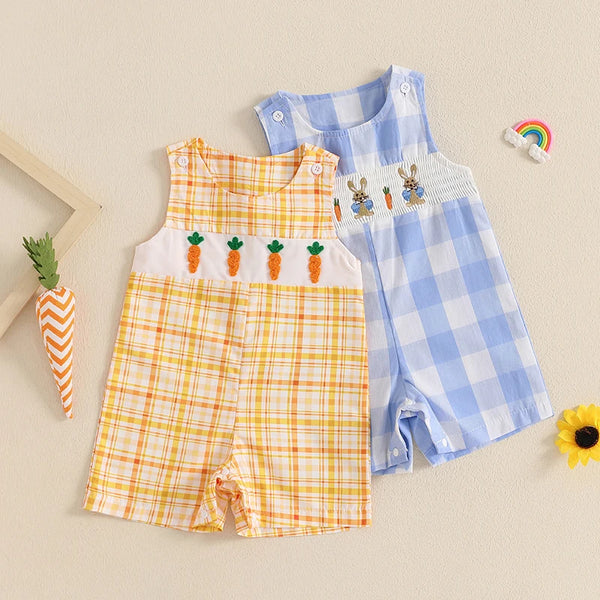 Lioraitiin Newborn Baby Girls Easter Romper Bunny Carrot Embroidery