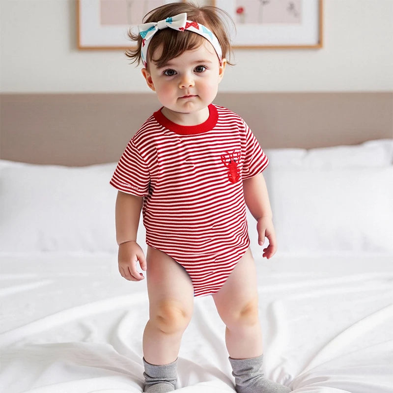 Lioraitiin Newborn Baby Girls Romper Lobster Stripe Pattern Short