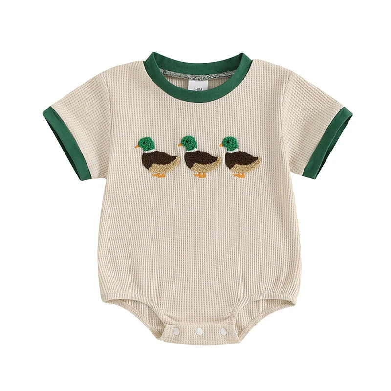 Lioraitiin Newborn Baby Boys Girls Romper Short Sleeve Crew Neck Duck