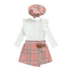 Lioraitiin Toddler Girl Outfits Solid Color Ribbed Knit Ruffles Crew