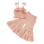 Lioraitiin Toddler Girl Set Sleeveless Smocked Lacing Strap Camisole