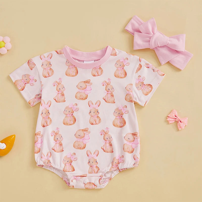 Lioraitiin 0-18M Baby Girl Easter Outfit Short Sleeve Crew Neck