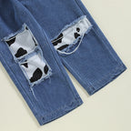 Lioraitiin Baby Girl 2Pcs Western Outfits Fly Sleeve Cow Print Shirt
