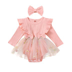 Lioraitiin Baby Girls 2 Piece Outfits Floral Mesh Patchwork Ruffles