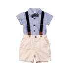 Lioraitiin Newborn Boys Stripe Short Sleeve Gentleman 2PCS Set Romper