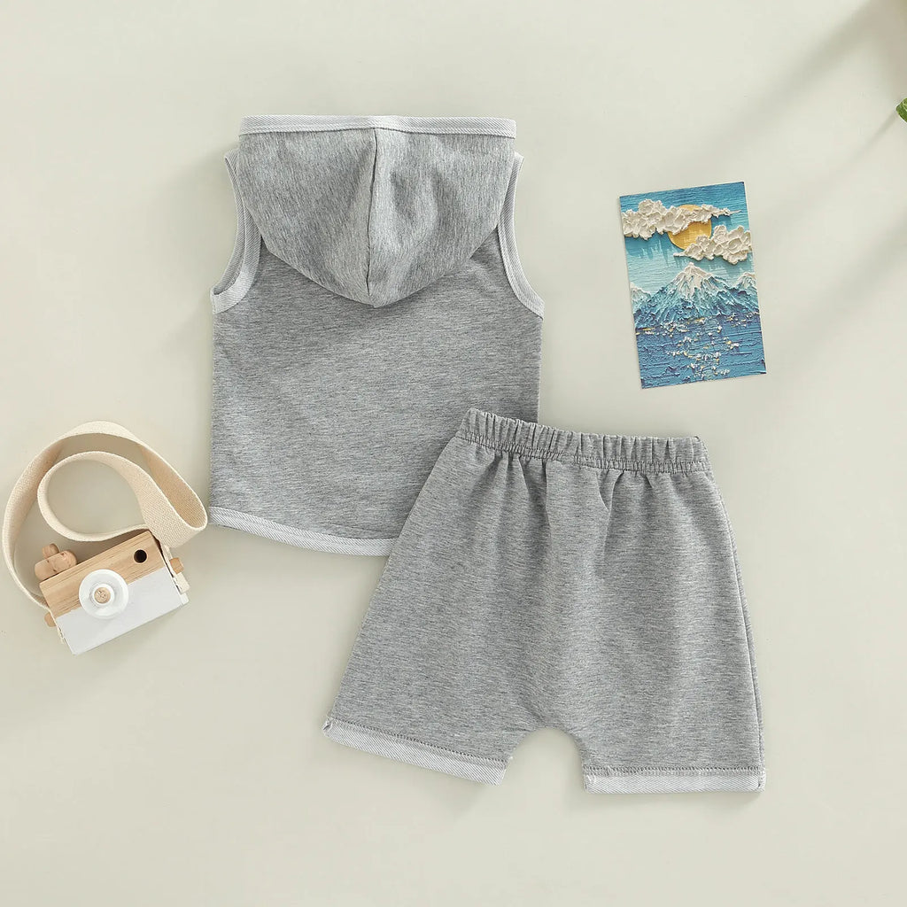 Lioraitiin 0-3Years Toddler Baby Girl Boy 2Pcs Sleeveless Hooded Top