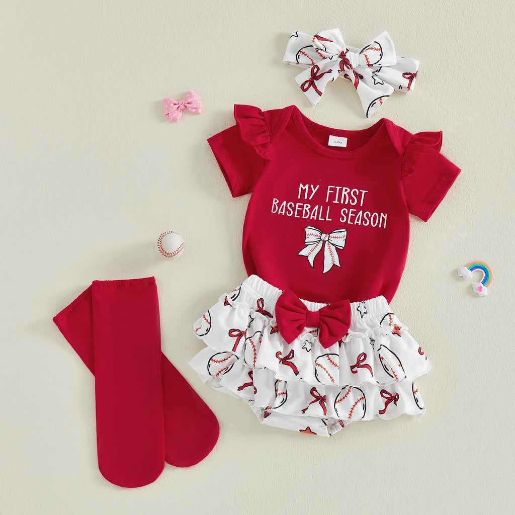 Lioraitiin Baby Girl Outfits Letter Bow Print O-Neck Short Sleeve
