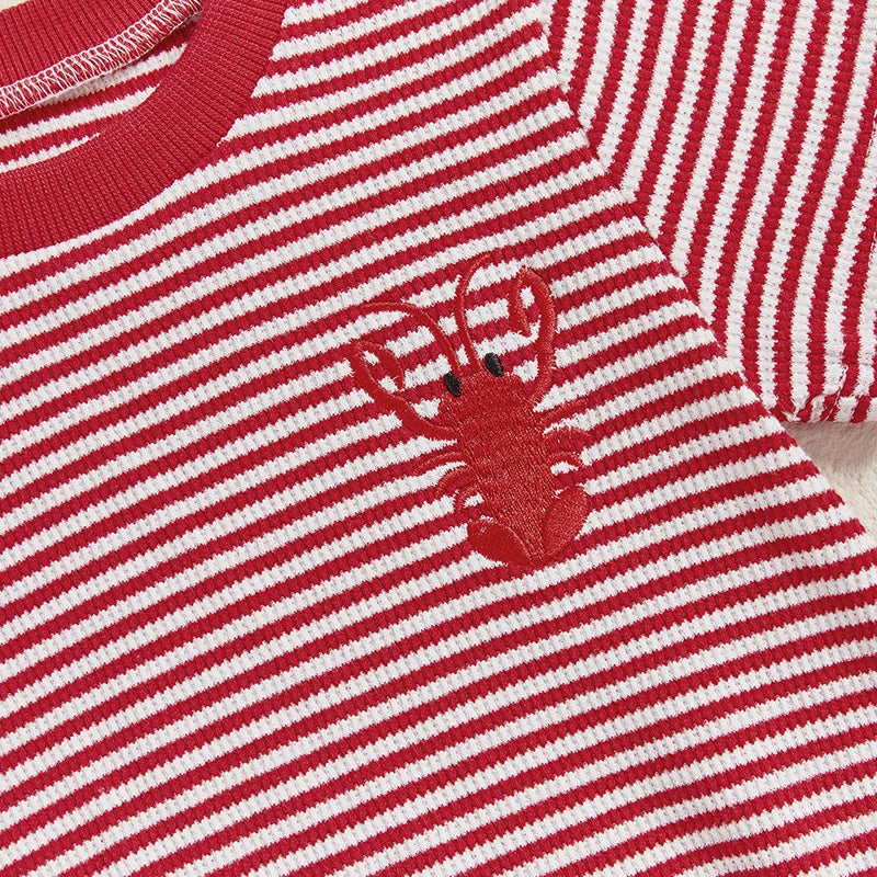 Lioraitiin Newborn Baby Girls Romper Lobster Stripe Pattern Short