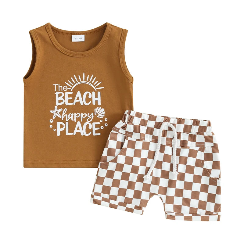 Lioraitiin Toddler Boys Outfits Letter Car Print Sleeveless Tank Tops
