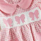 Lioraitiin Baby Girl Plaid Romper Dress Cute Bow Embroidery Smocked