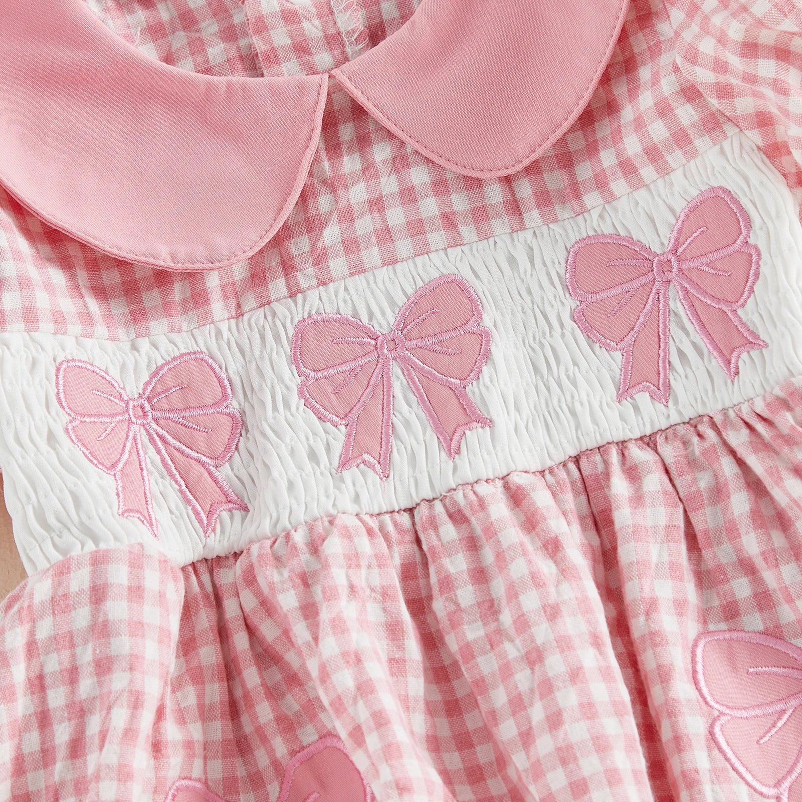 Lioraitiin Baby Girl Plaid Romper Dress Cute Bow Embroidery Smocked