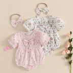 Lioraitiin Baby Girl Outfits Floral Pattern Smocked Crew Neck Short